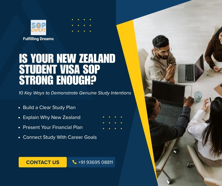 New Zealand Student Visa SOP 2026 guide showing how students can explain genuine study intentions, course selection, financial planning and career goals with SOP Expert support.